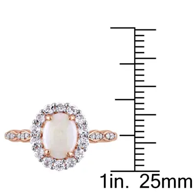 Womens Diamond Accent Genuine White Opal 14K Gold Cocktail Ring