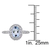 Womens Diamond Accent Genuine Blue Aquamarine 14K Gold Oval Cocktail Ring