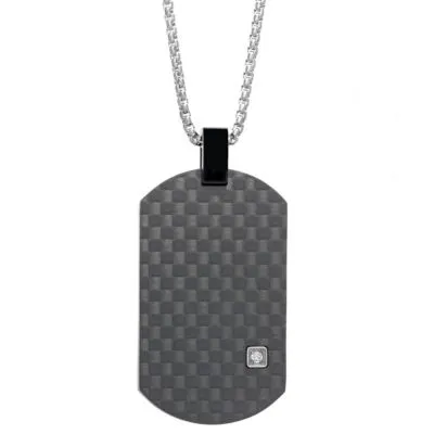 Mens White Cubic Zirconia Stainless Steel Dog Tag Pendant Necklace