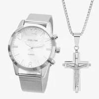 Steeltime Mens Silver Tone Stainless Steel 2-pc. Watch Boxed Set 879004w-821167p