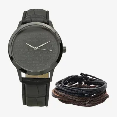 Steeltime Mens Black Leather 3-pc. Watch Boxed Set 998019w918066