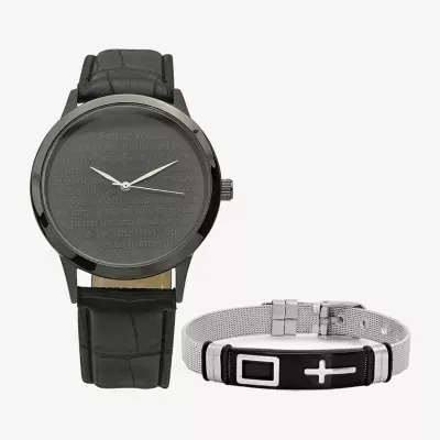 Steeltime Mens Black Leather 2-pc. Watch Boxed Set 998019w898030