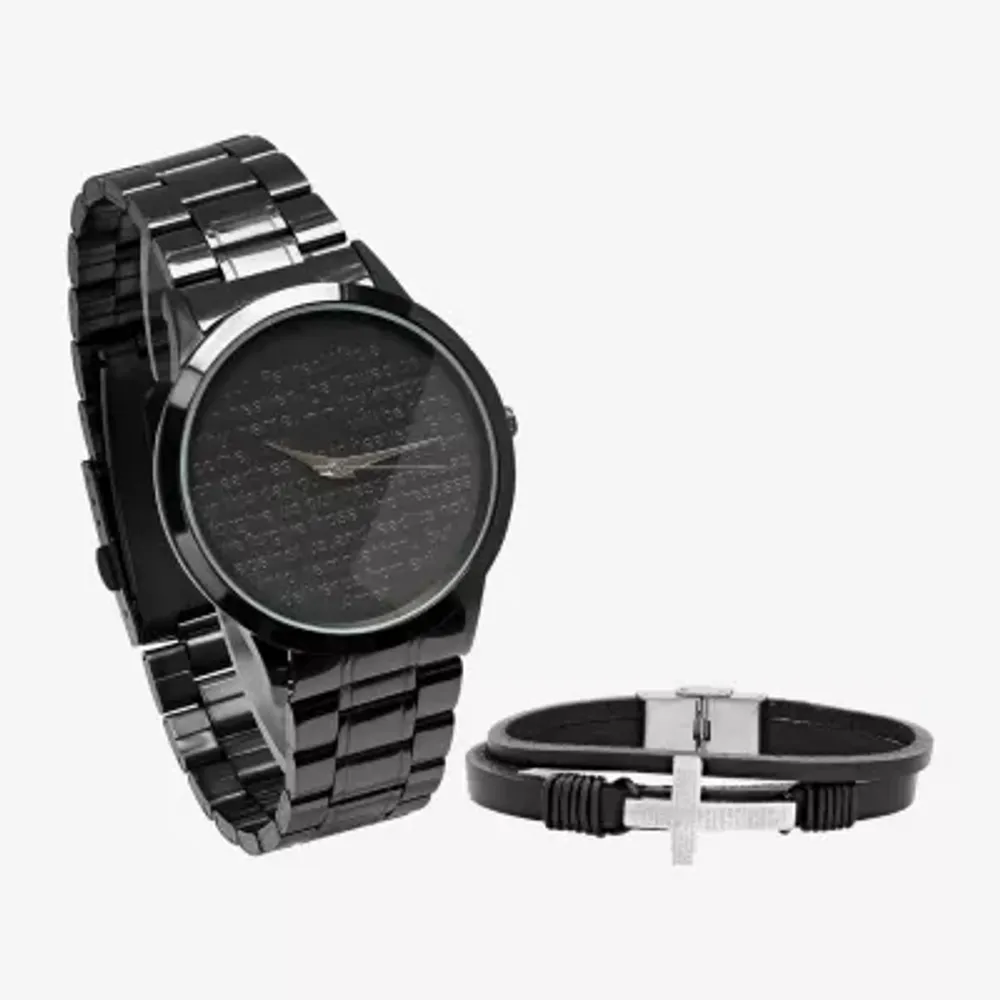 Steeltime Mens Black Stainless Steel 2-pc. Watch Boxed Set B80011617274