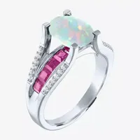 Womens Lab Created White Opal Sterling Silver Cocktail Ring