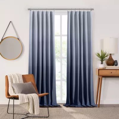 Fieldcrest Devin Flippable Ombre Cotton Chambray Energy Saving 100% Blackout Rod Pocket Single Curtain Panel