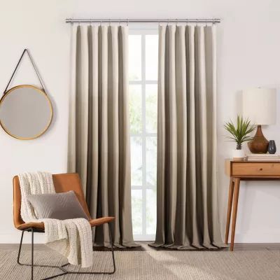 Fieldcrest Devin Flippable Ombre Cotton Chambray Rod Pocket Energy Saving 100% Blackout Single Curtain Panels