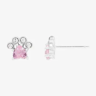 Itsy Bitsy Paw Print Cubic Zirconia Sterling Silver 6.8mm Stud Earrings
