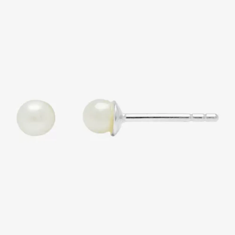 Itsy Bitsy Simulated Pearl Sterling Silver 4mm Stud Earrings