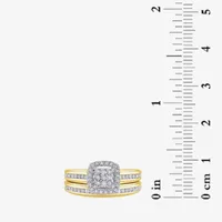 Surrounded by Love Womens 1/5 CT.T.W. Natural Diamond Sterling Silver or 14K Gold Over Cushion Side Stone Halo Bridal Set