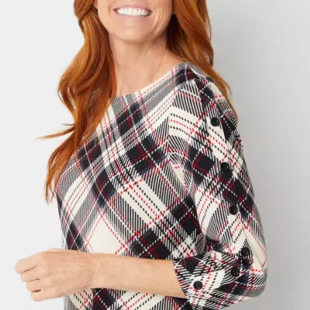 R & K Originals Womens 3/4 Sleeve Plaid Shift Dress