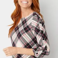 R & K Originals Womens 3/4 Sleeve Plaid Shift Dress