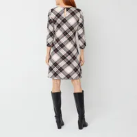 R & K Originals Womens 3/4 Sleeve Plaid Shift Dress