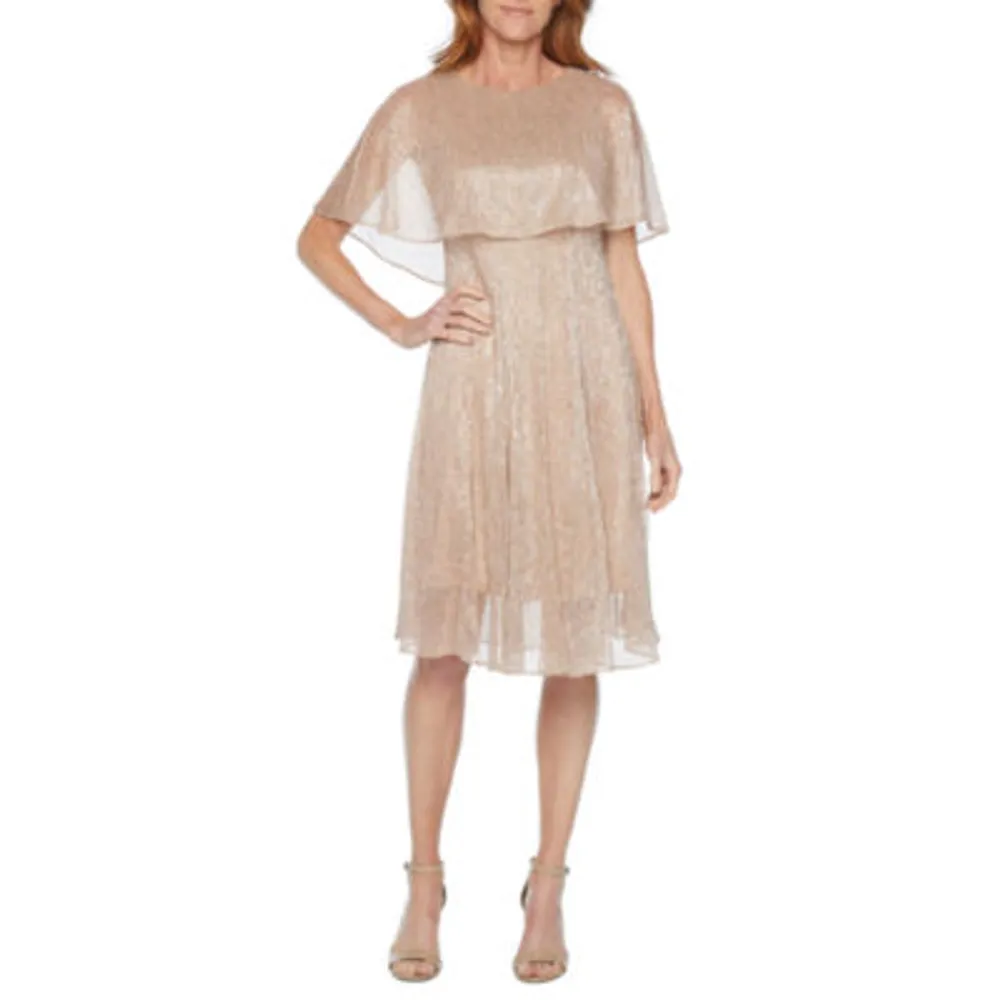 Danny & Nicole Metallic Short Sleeve A-Line Dress