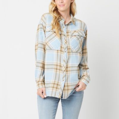 Arizona Juniors Womens Long Sleeve Oversized Button-Down Shirt