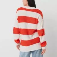 Arizona Juniors Womens Crew Neck Long Sleeve Striped Pullover Sweater