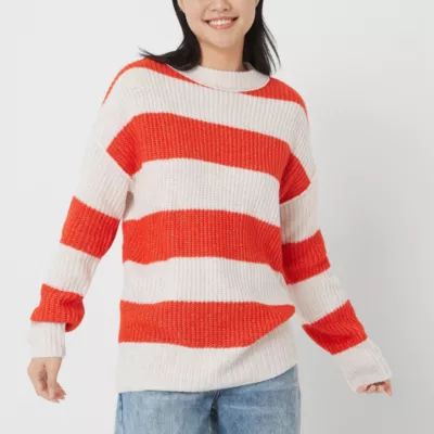 Arizona Juniors Womens Crew Neck Long Sleeve Striped Pullover Sweater