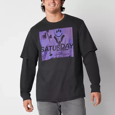 Arizona Big and Tall Mens Crew Neck Long Sleeve Easy-on + Easy-off Adaptive Regular Fit Graphic T-Shirt