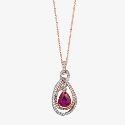 LIMITED QUANTITIES! Effy Final Call Womens Lead Glass-Filled Red Ruby & 3/8 CT. T.W. Genuine DIamond 14K Rose & White Gold Pendant Necklace