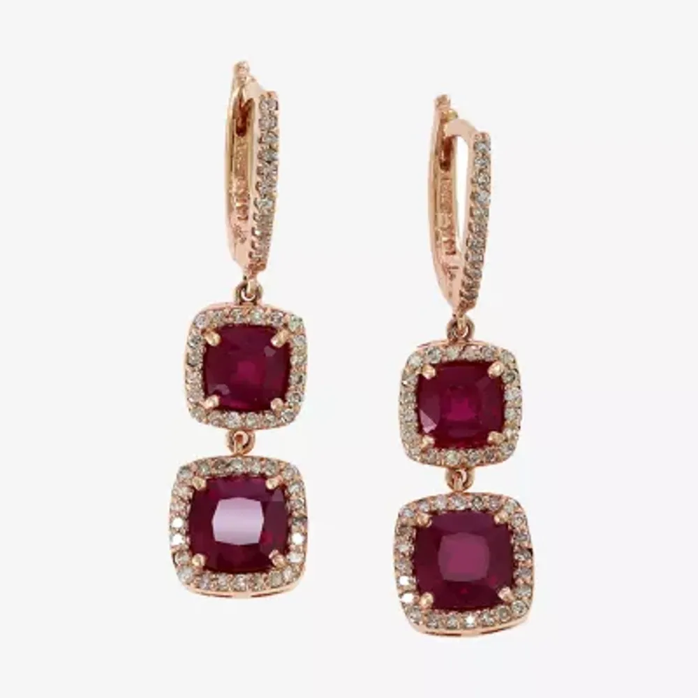 LIMITED QUANTITIES! Effy Final Call Lead Glaass-filled Ruby 14K Rose Gold Drop Earrings