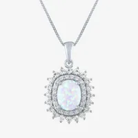 Womens White Opal Sterling Silver Pendant Necklace