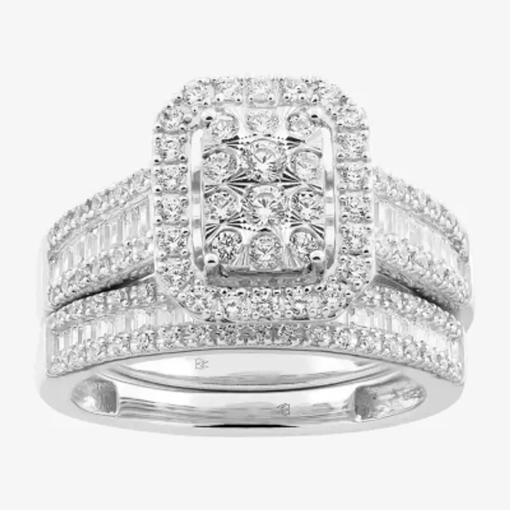 Signature By Modern Bride Womens 1 CT. T.W. Natural White Diamond 10K Gold Side Stone Halo Bridal Set