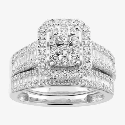 Signature By Modern Bride Womens 1 CT. T.W. Natural White Diamond 10K Gold Side Stone Halo Bridal Set