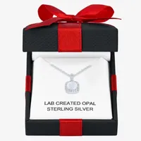 Yes, Please! Womens Lab Created White Opal Sterling Silver Pendant Necklace