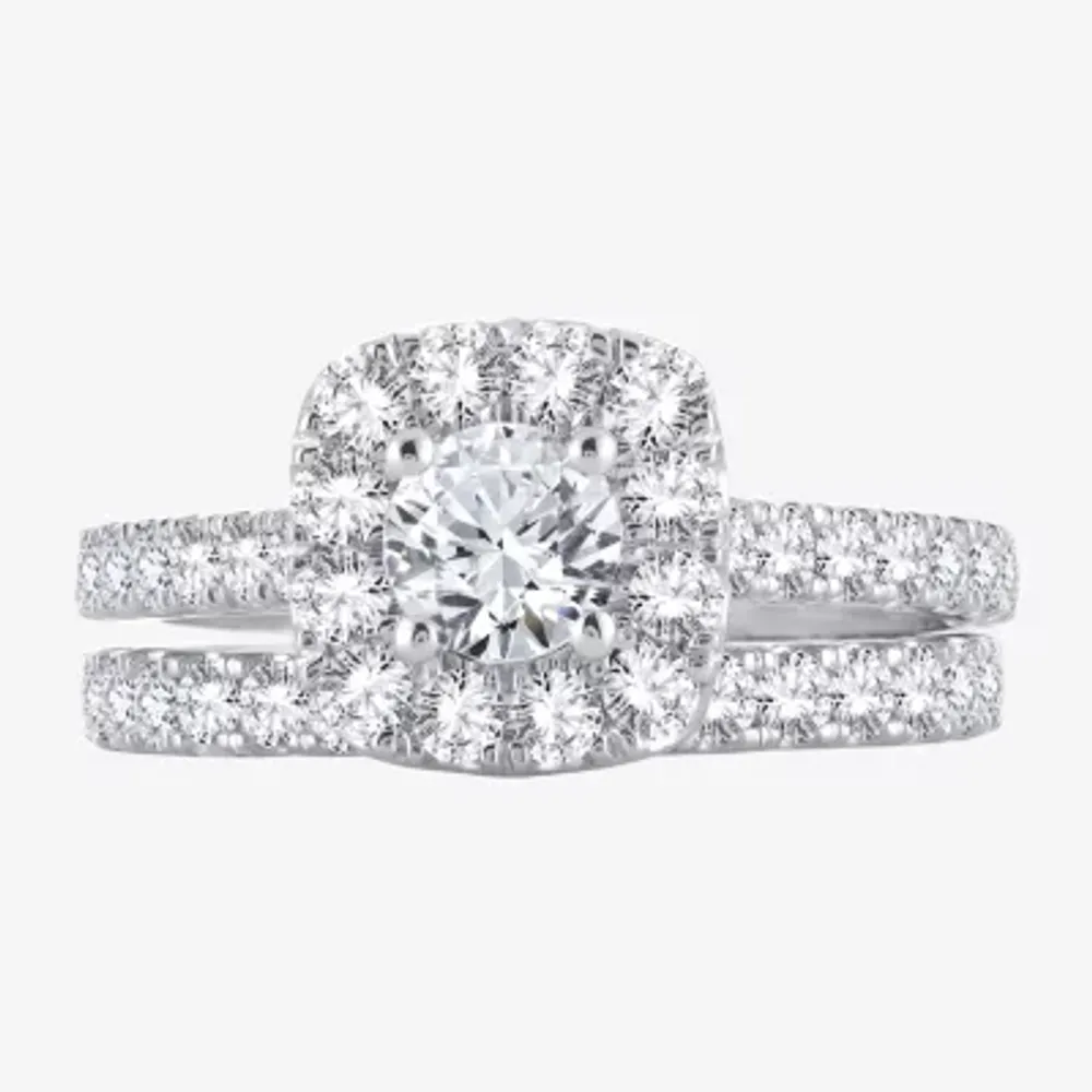 2 CT.T.W. Natural Diamond Cushion Halo Bridal Set 10K or 14K Gold