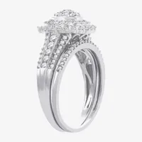 Womens 1 CT.T.W. Natural Diamond 10K or 14K White Gold Pear Halo Bridal Set