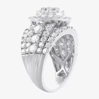 (H-I / Si1) Womens 4 CT. T.W. Lab Grown White Diamond 10K Gold Round Side Stone Halo Engagement Ring