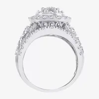 (H-I / Si1) Womens 4 CT. T.W. Lab Grown White Diamond 10K Gold Round Side Stone Halo Engagement Ring