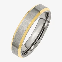 Mens 5mm Stainless Steel Yellow Ion-Plated Wedding Band