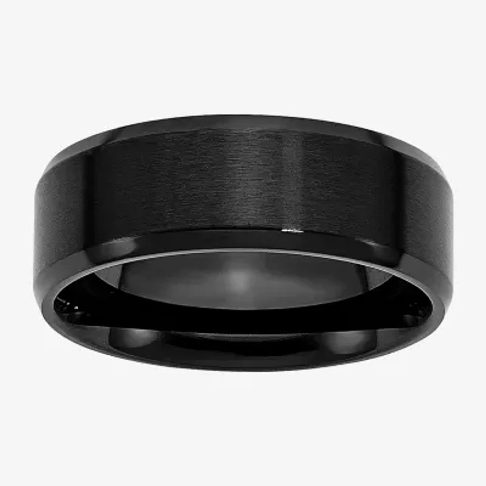 Mens 8mm Black Ion-Plated Stainless Steel Wedding Band