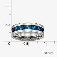 Mens 8mm Stainless Steel & Blue Ion-Plated Wedding Band