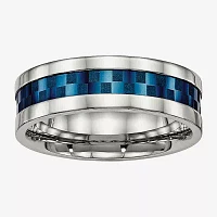 Mens 8mm Stainless Steel & Blue Ion-Plated Wedding Band