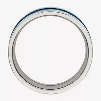 Mens 8mm Stainless Steel & Blue Ion-Plated Wedding Band