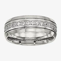 Mens Cubic Zirconia Stainless Steel Wedding Band