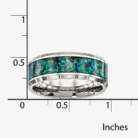 Mens Simulated Blue Opal Stainless Steel Wedding Band