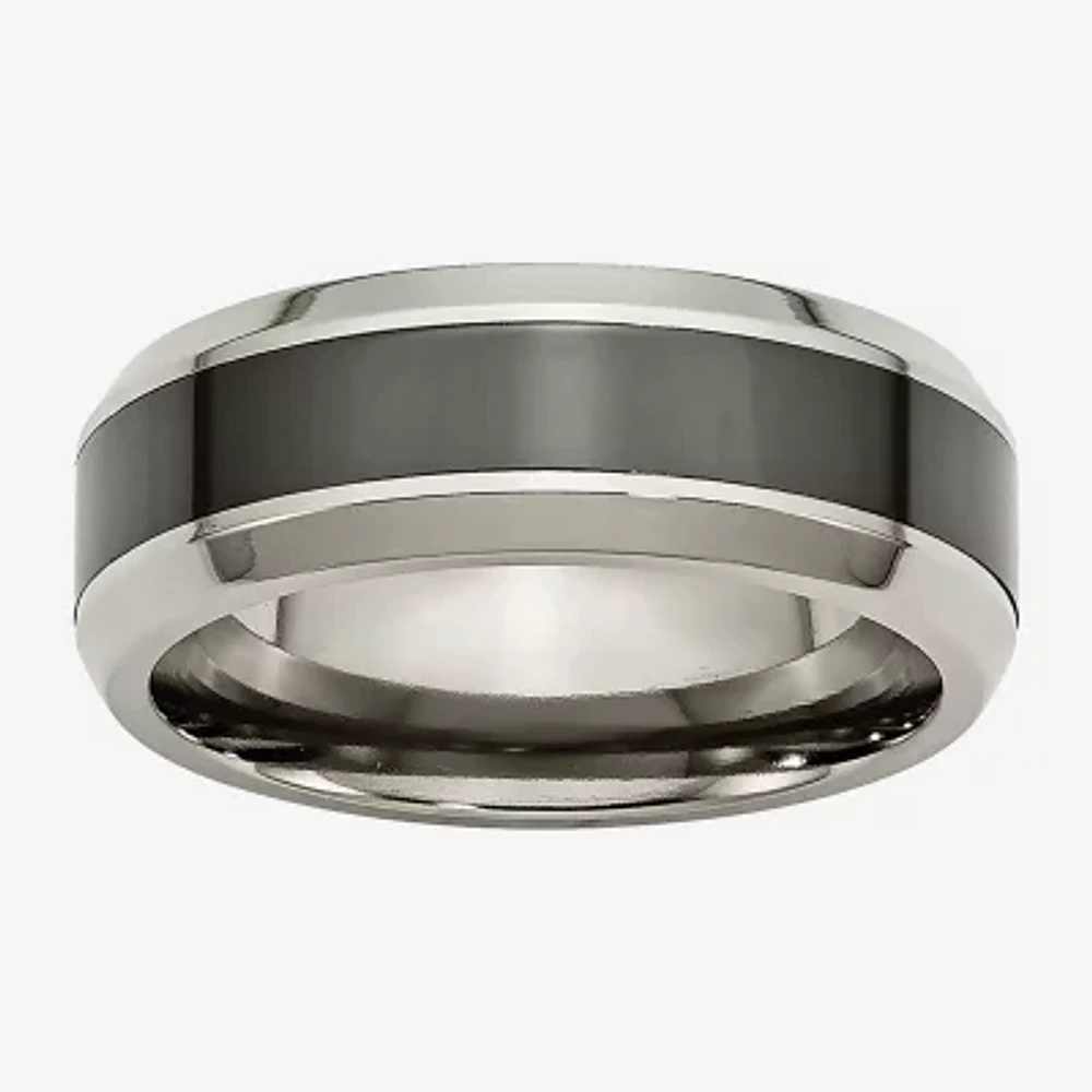 Mens 7.5Mm Titanium & Black Ceramic Wedding Band