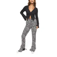 Forever 21 Juniors Womens High Rise Bootcut Zebra Print Pull-On Pants