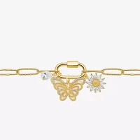 Sparkle Allure Carabiner Charm Womens White Cubic Zirconia 14K Gold Over Brass Butterfly Flower Paperclip 18 Inch Pendant Necklace