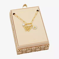 Sparkle Allure Carabiner Charm Womens White Cubic Zirconia 14K Gold Over Brass Butterfly Flower Paperclip 18 Inch Pendant Necklace