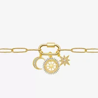 Sparkle Allure Carabiner Charm Womens White Cubic Zirconia 14K Gold Over Brass Moon Paperclip Star 18 Inch Pendant Necklace