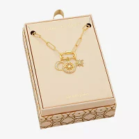 Sparkle Allure Carabiner Charm Womens White Cubic Zirconia 14K Gold Over Brass Moon Paperclip Star 18 Inch Pendant Necklace