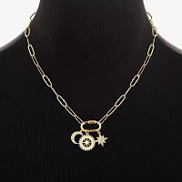Sparkle Allure Carabiner Charm Womens White Cubic Zirconia 14K Gold Over Brass Moon Paperclip Star 18 Inch Pendant Necklace