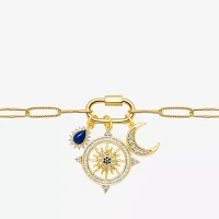Sparkle Allure Carabiner Charm Womens Blue Cubic Zirconia 14K Gold Over Brass Moon Paperclip Sunburst 18 Inch Pendant Necklace
