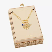 Sparkle Allure Carabiner Charm Womens Blue Cubic Zirconia 14K Gold Over Brass Moon Paperclip Sunburst 18 Inch Pendant Necklace