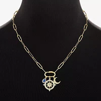 Sparkle Allure Carabiner Charm Womens Blue Cubic Zirconia 14K Gold Over Brass Moon Paperclip Sunburst 18 Inch Pendant Necklace