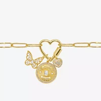 Sparkle Allure Family Carabiner Charm Womens White Cubic Zirconia 14K Gold Over Brass Butterfly Heart Paperclip 18 Inch Pendant Necklace