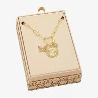 Sparkle Allure Family Carabiner Charm Womens White Cubic Zirconia 14K Gold Over Brass Butterfly Heart Paperclip 18 Inch Pendant Necklace